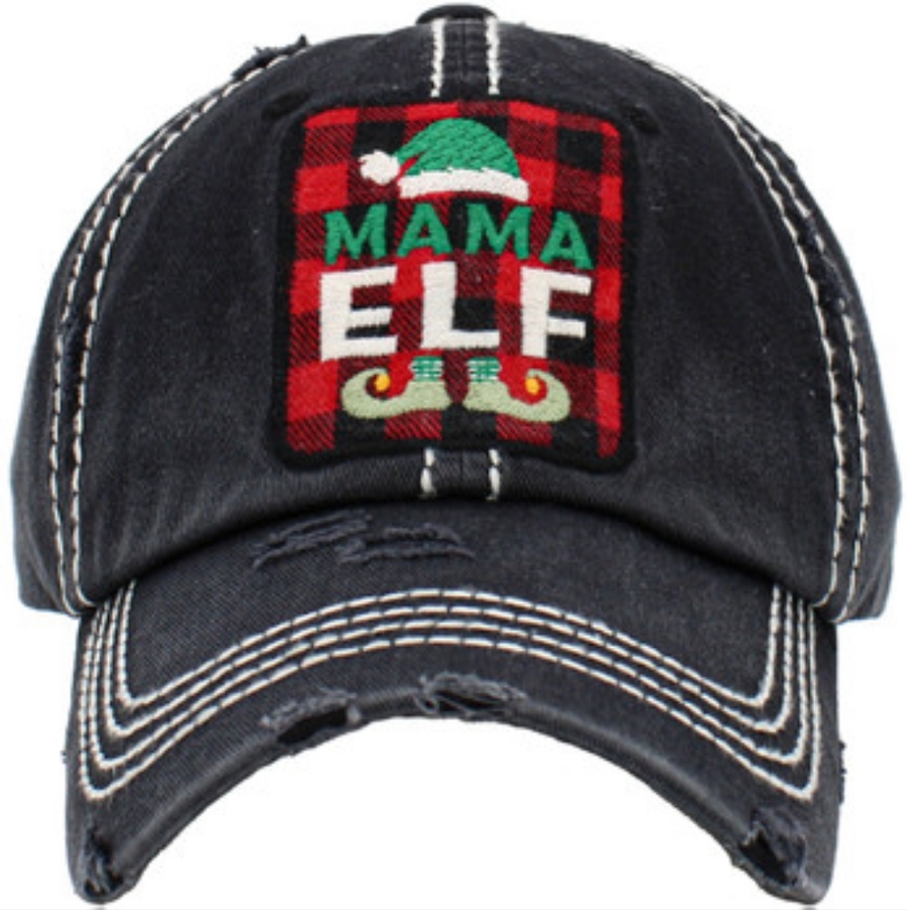 MAMA ELF Distressed Baseball Cap with a Vintage Look NEW Holiday Christmas